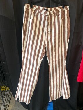 Striped Brown and White High-Rise Pants